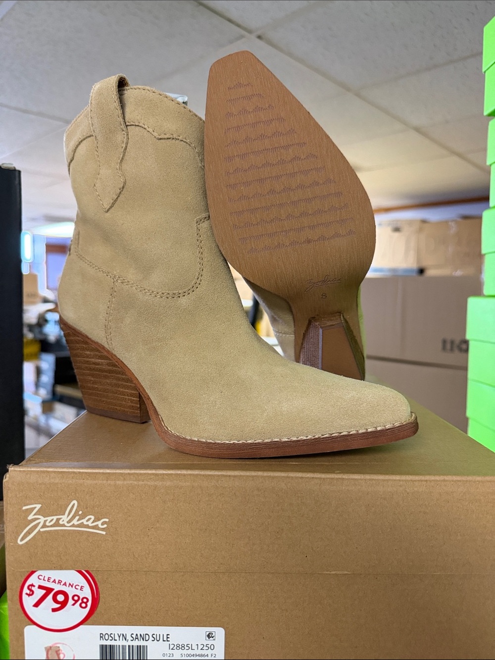 Zodiac Roslyn Sand Suede Western Ankle Boot